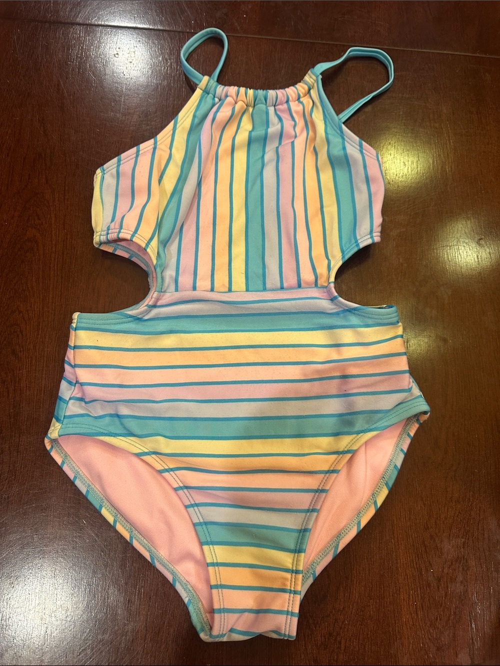 Cat & Jack Pastel Rainbow Stripe One-Piece Swimsuit